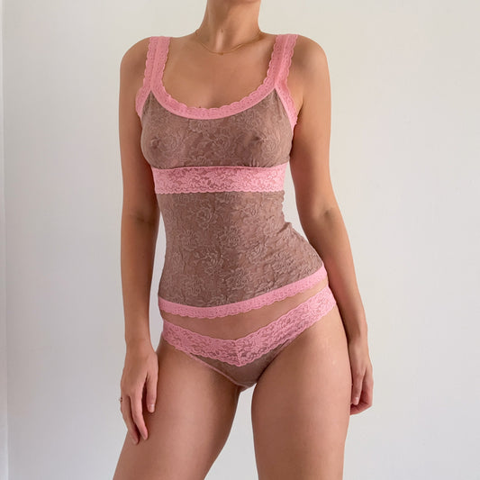 Y2K Brown & Pink Cami Panty Set / SZ S