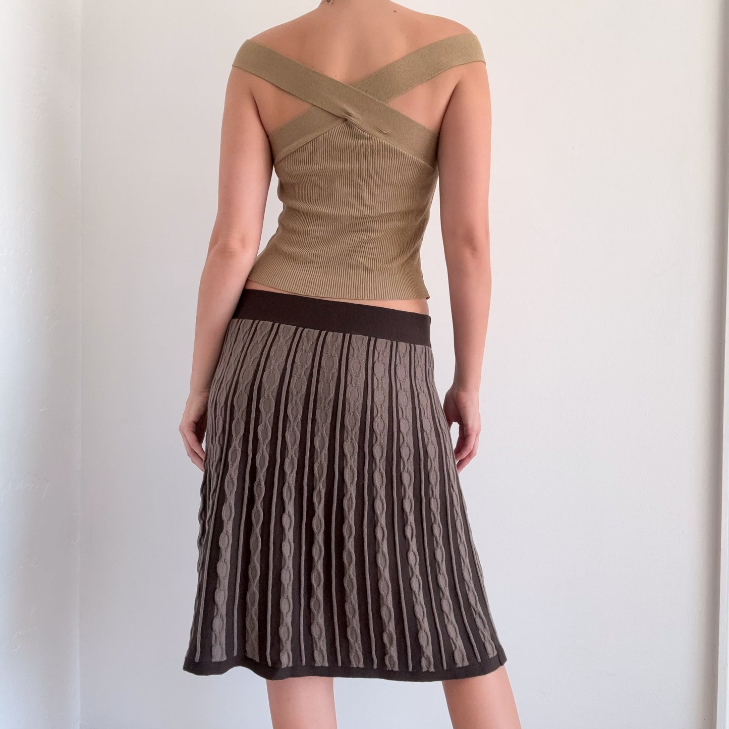 Y2K Brown Cable Knit Midi Skirt / SZ S-M