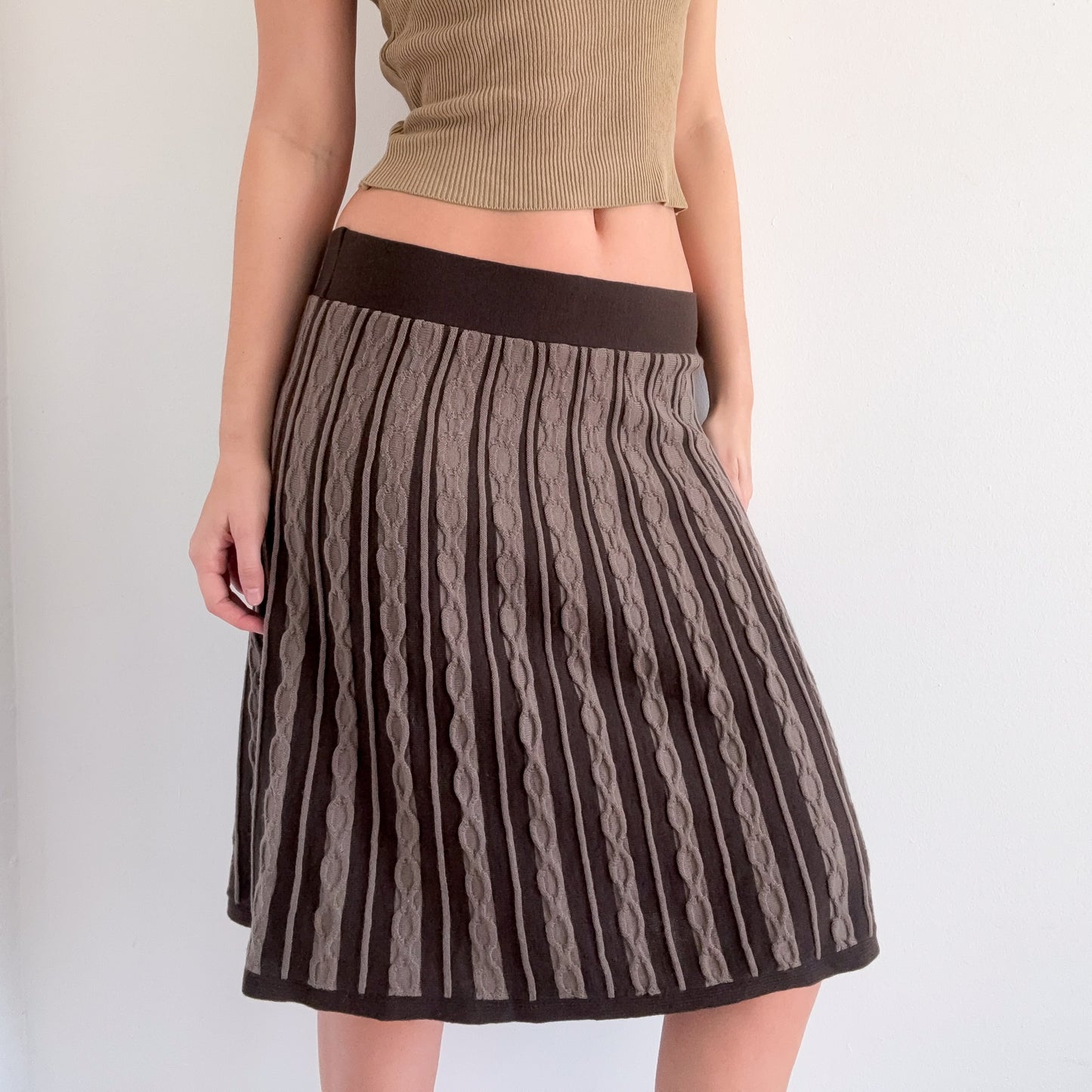 Y2K Brown Cable Knit Midi Skirt / SZ S-M