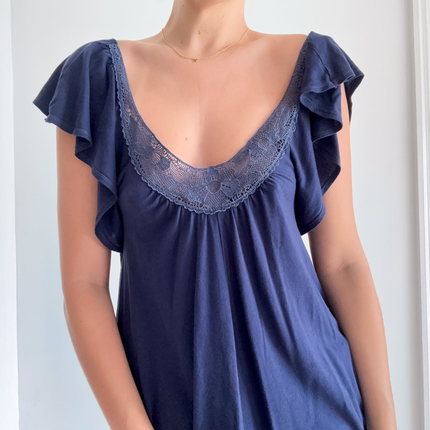 Y2K Blue Modal Crochet Flutter Top / SZ S-M
