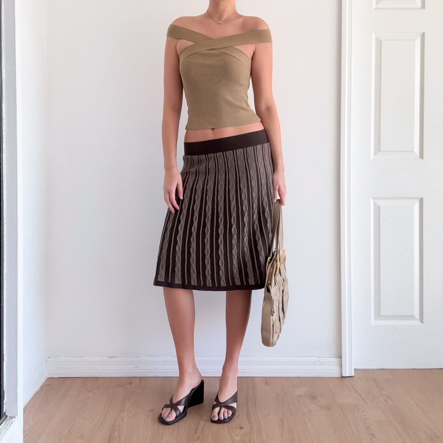 Y2K Brown Cable Knit Midi Skirt / SZ S-M