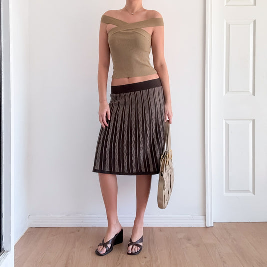 Y2K Brown Cable Knit Midi Skirt / SZ S-M