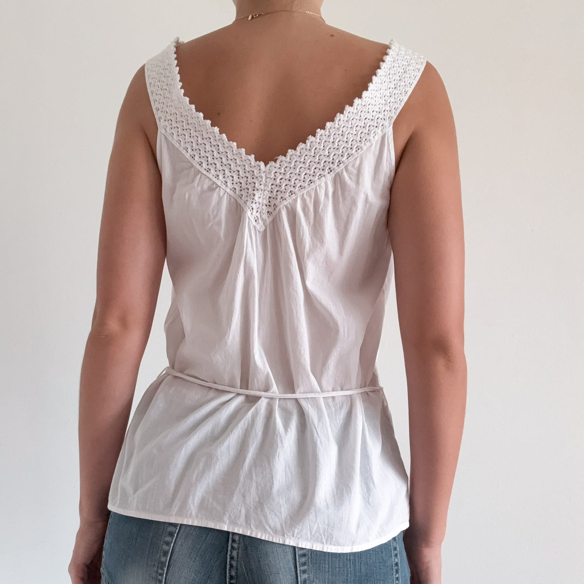 Y2K White Cotton Tie Top / SZ M/L