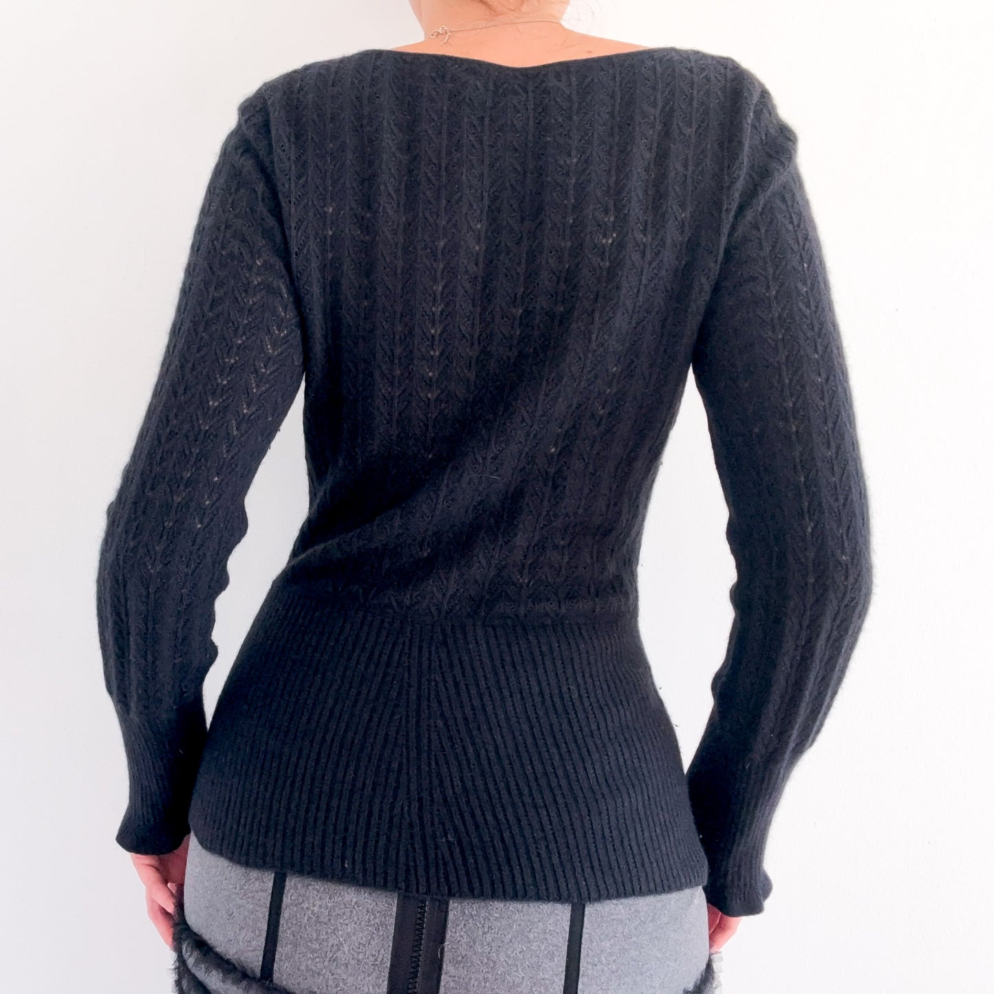 Y2K Black Angora Knit Long Sleeve / SZ M