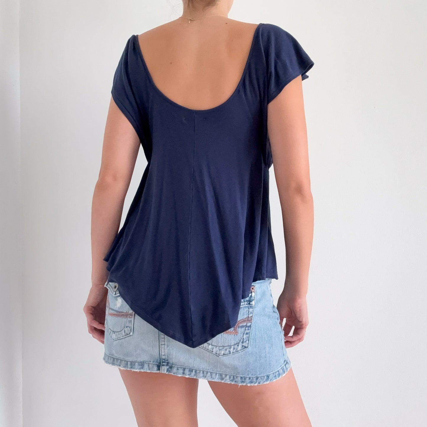 Y2K Blue Modal Crochet Flutter Top / SZ S-M