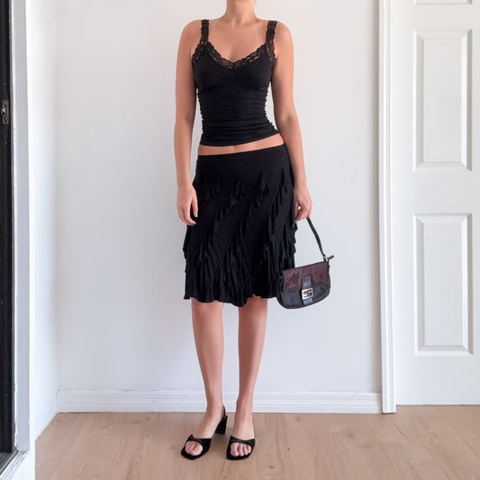 Y2K Black Modal Ruffle Midi Skirt / SZ S-M