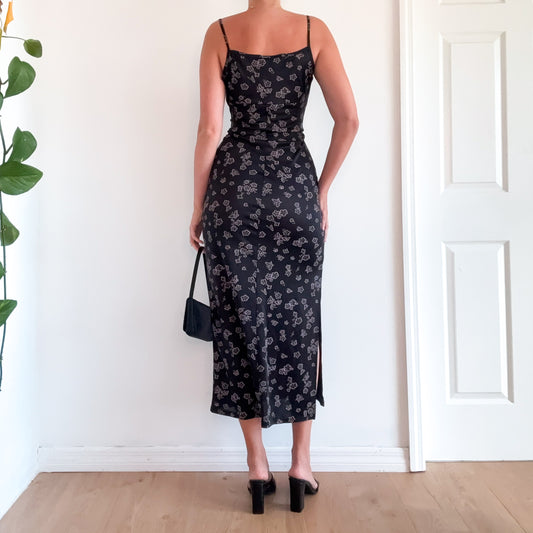 90's Black Butterfly Flower Maxi Dress / SZ M-L