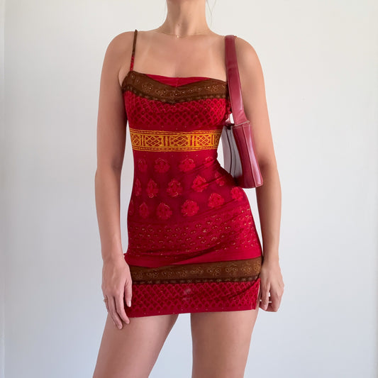 90's Rampage Red Printed Mini Dress / SZ S