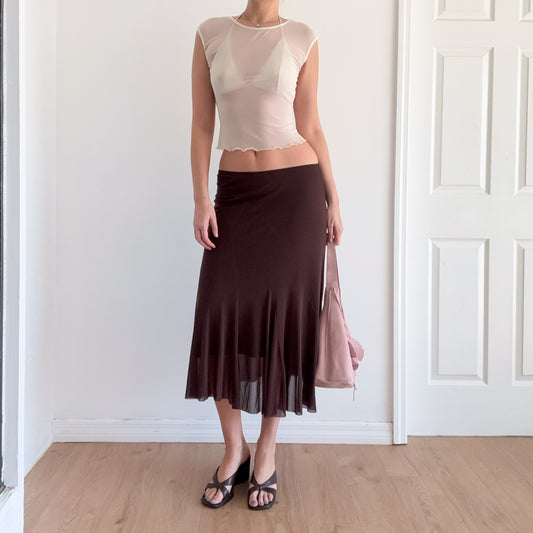Y2K Brown Mesh Midi Skirt / SZ M