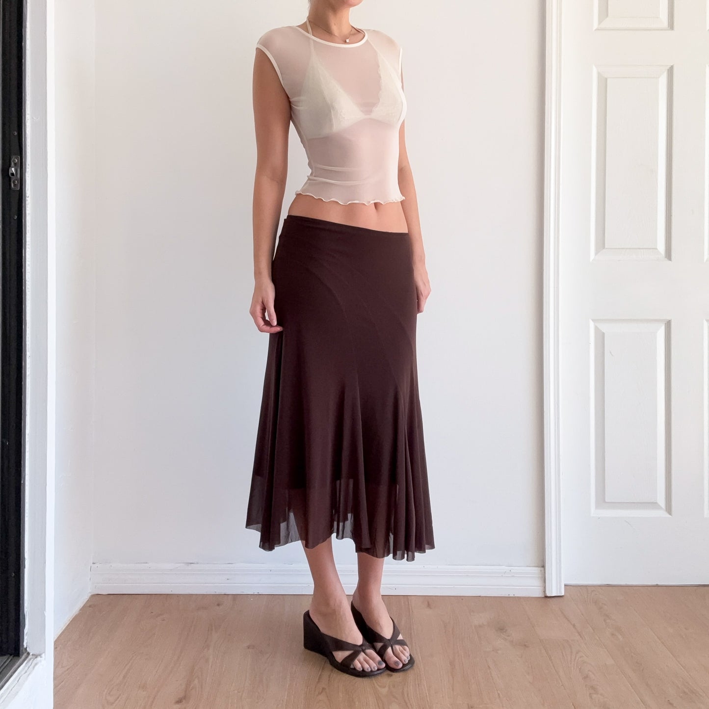 Y2K Brown Mesh Midi Skirt / SZ M