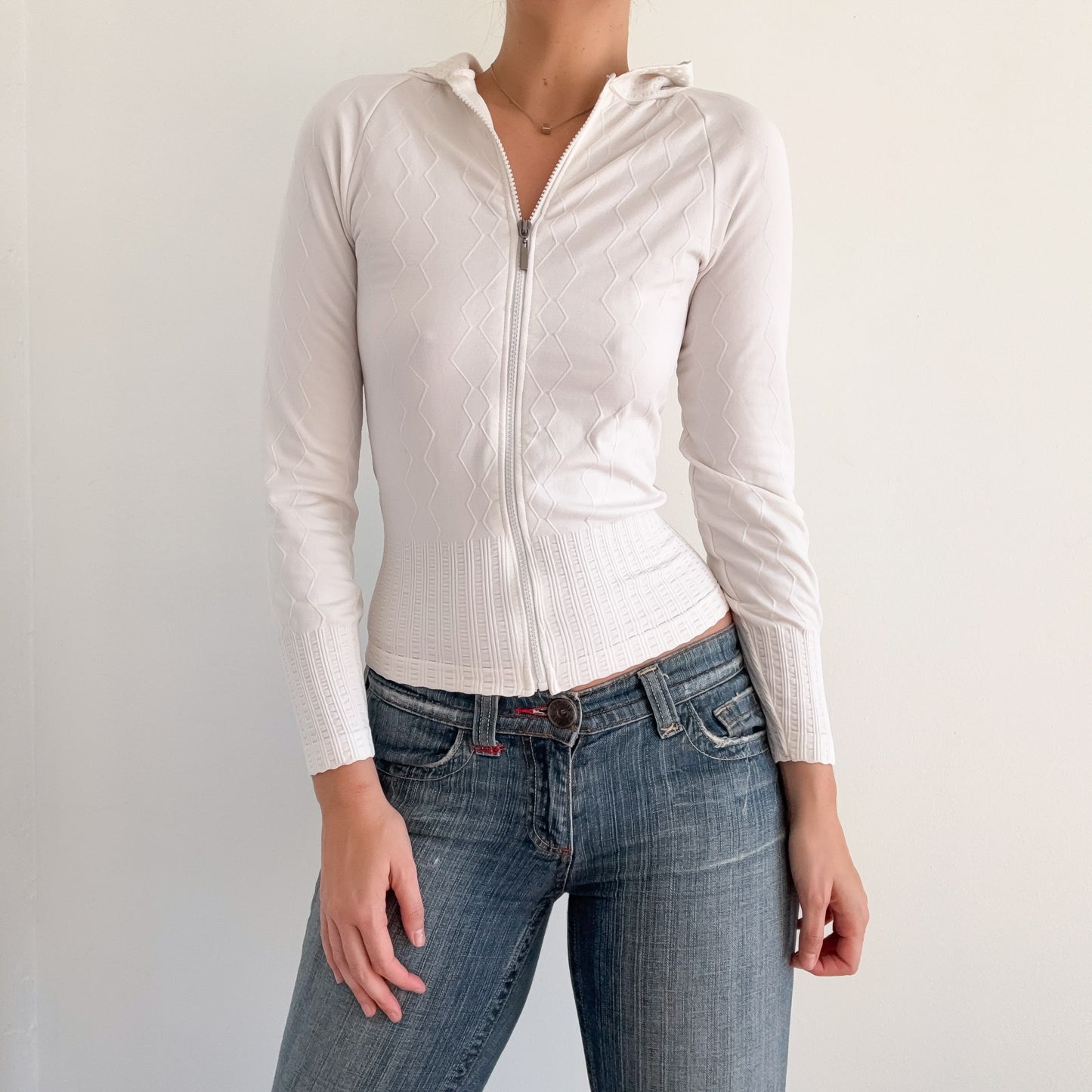 Y2K White Stretch Zip Jacket / SZ XS-M