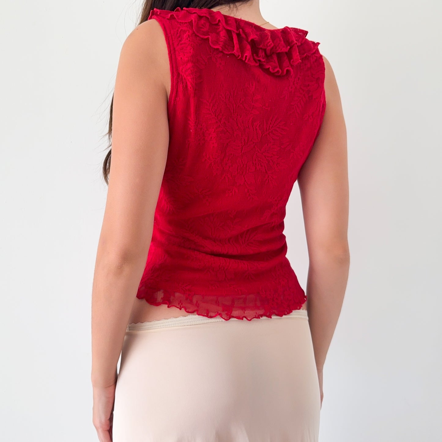 Y2K Red Ruffle Lace Top / SZ M