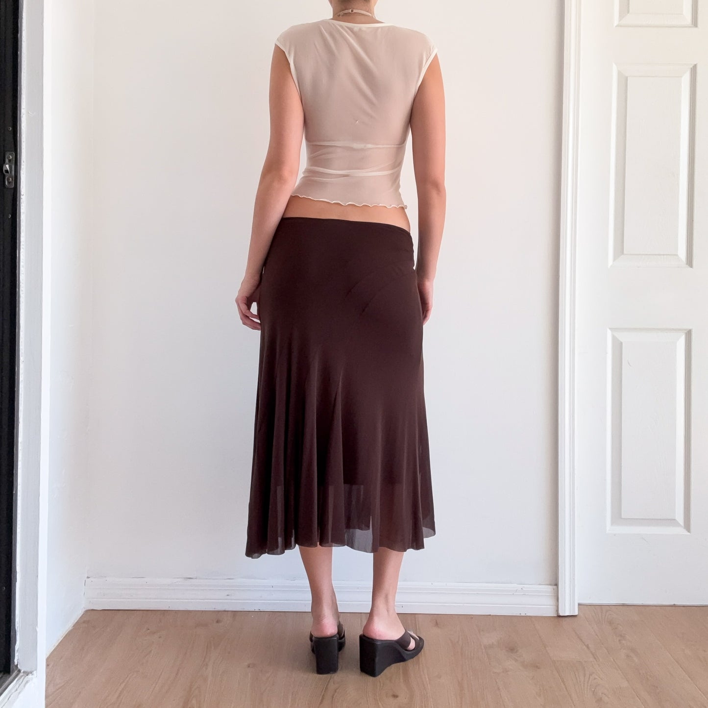 Y2K Brown Mesh Midi Skirt / SZ M
