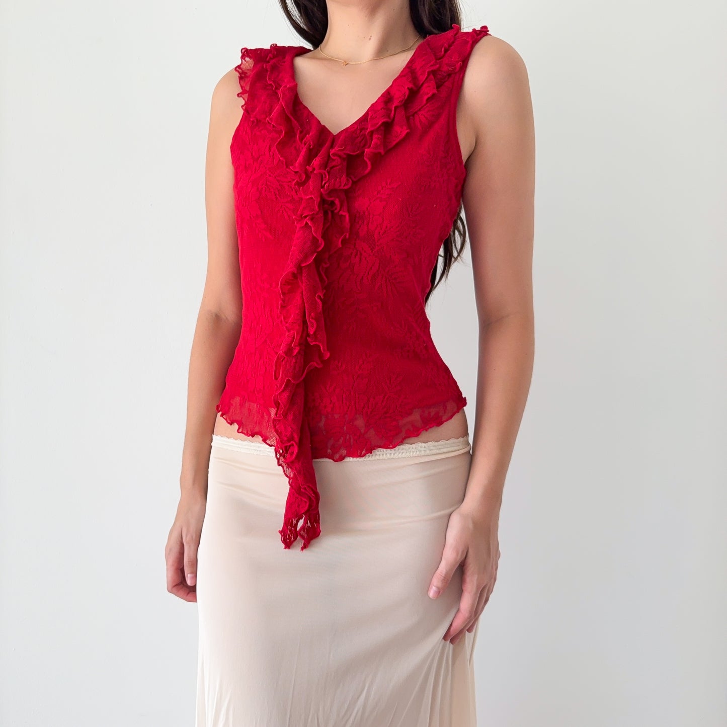 Y2K Red Ruffle Lace Top / SZ M