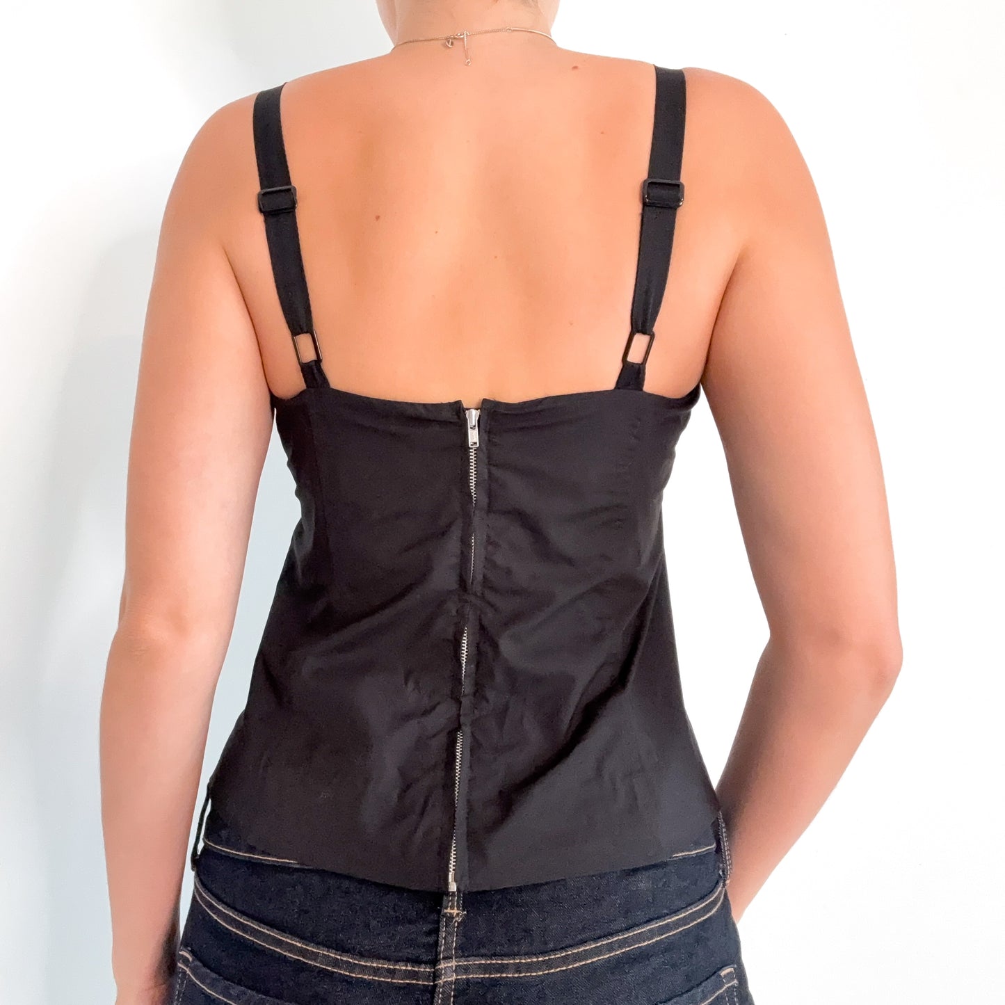 Y2K Black Cotton Ruched Bustier Top / SZ M