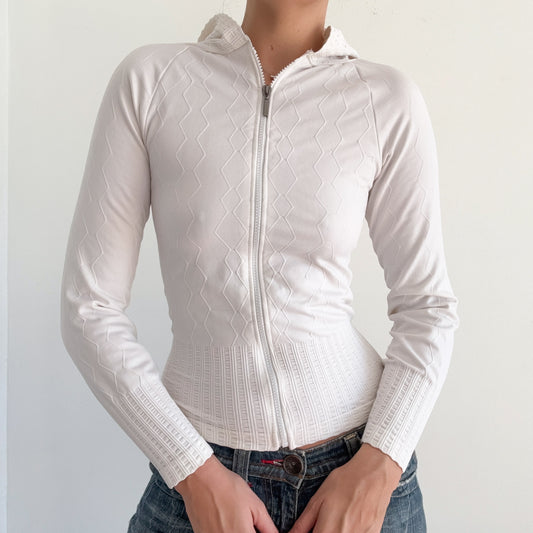 Y2K White Stretch Zip Jacket / SZ XS-M
