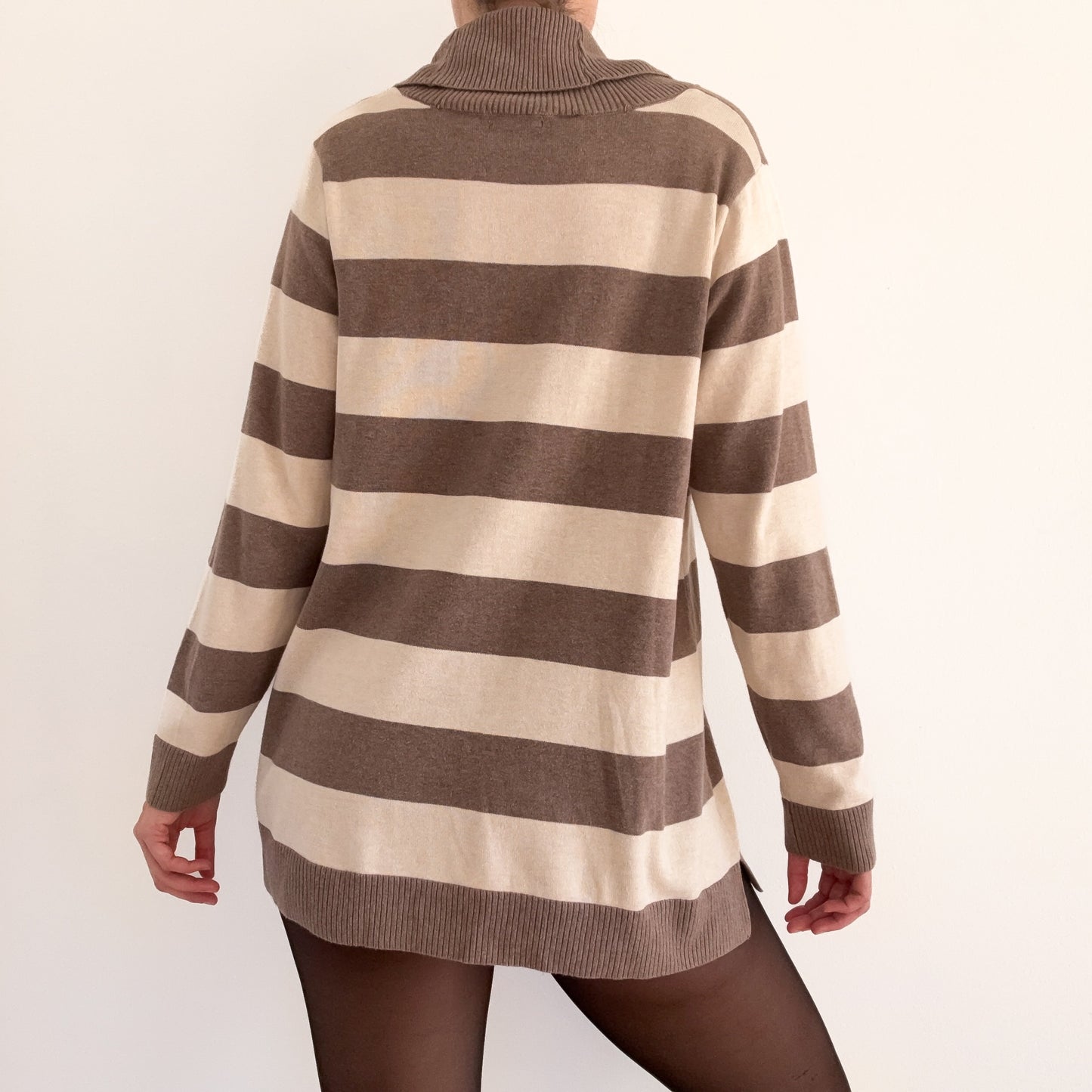 Y2K Taupe & Cream Striped Knit Sweater / SZ L