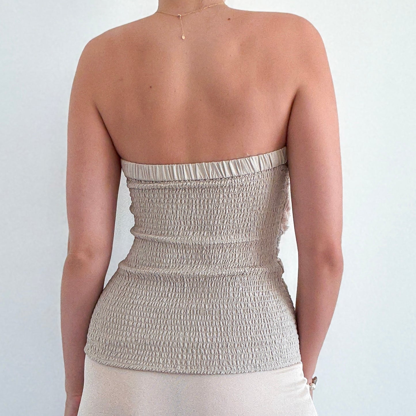 Y2K Bebe Beige Rosette Silk Tube Top / SZ S