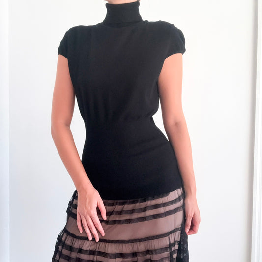 Y2K Black Knit Puff Sleeve Knit Top / SZ M-L