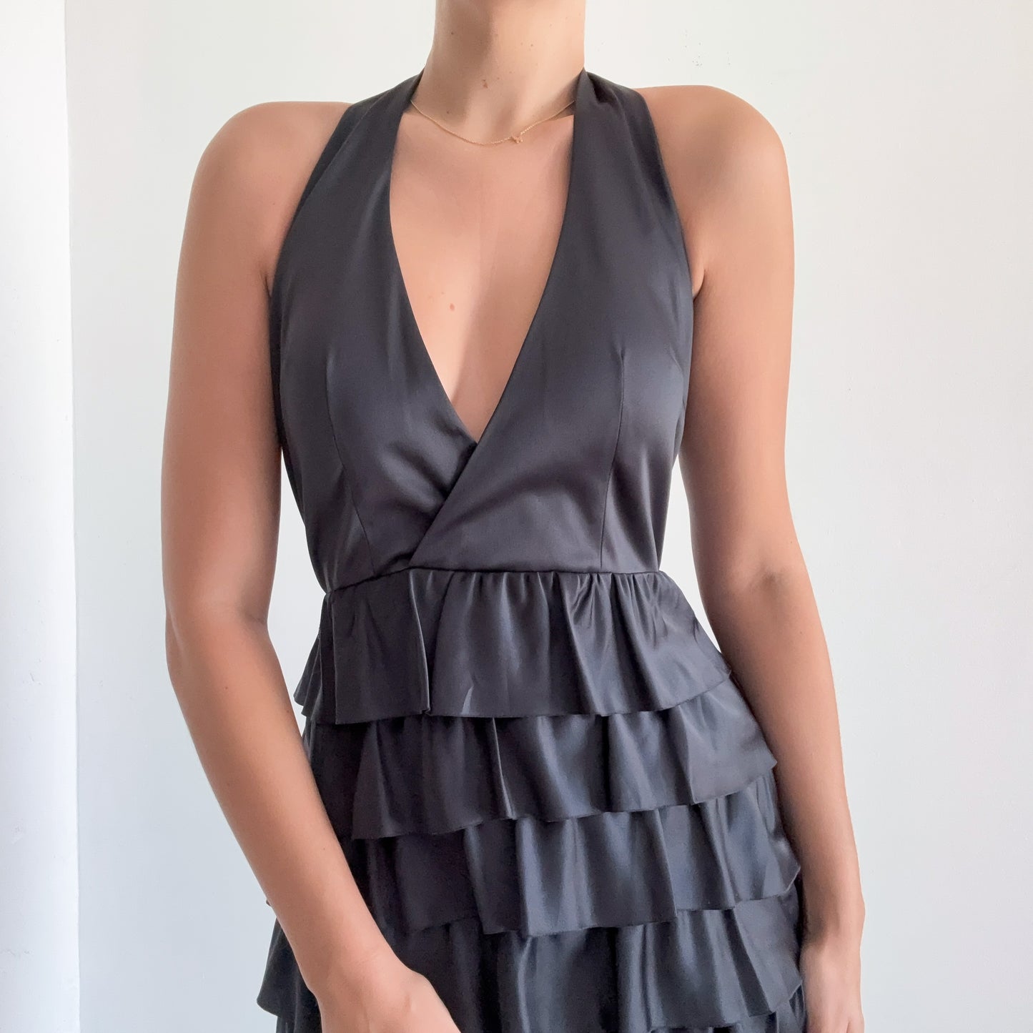 Y2K BCBG Dark Grey Ruffle Cocktail Dress / SZ 6