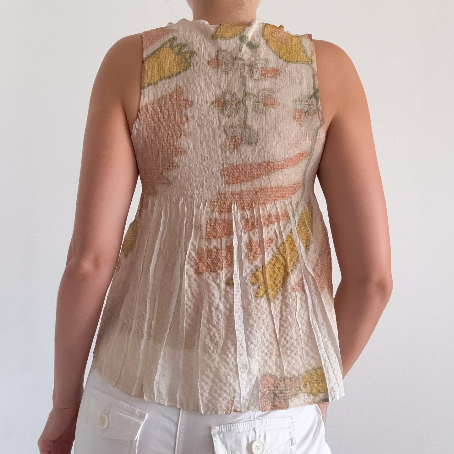Y2K French Designer Cream Pleated Blouse / SZ XS-S