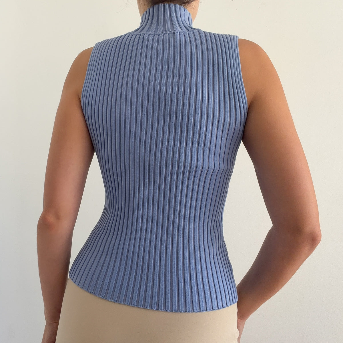 90's Periwinkle Knit Sleeveless Mock Neck / SZ S