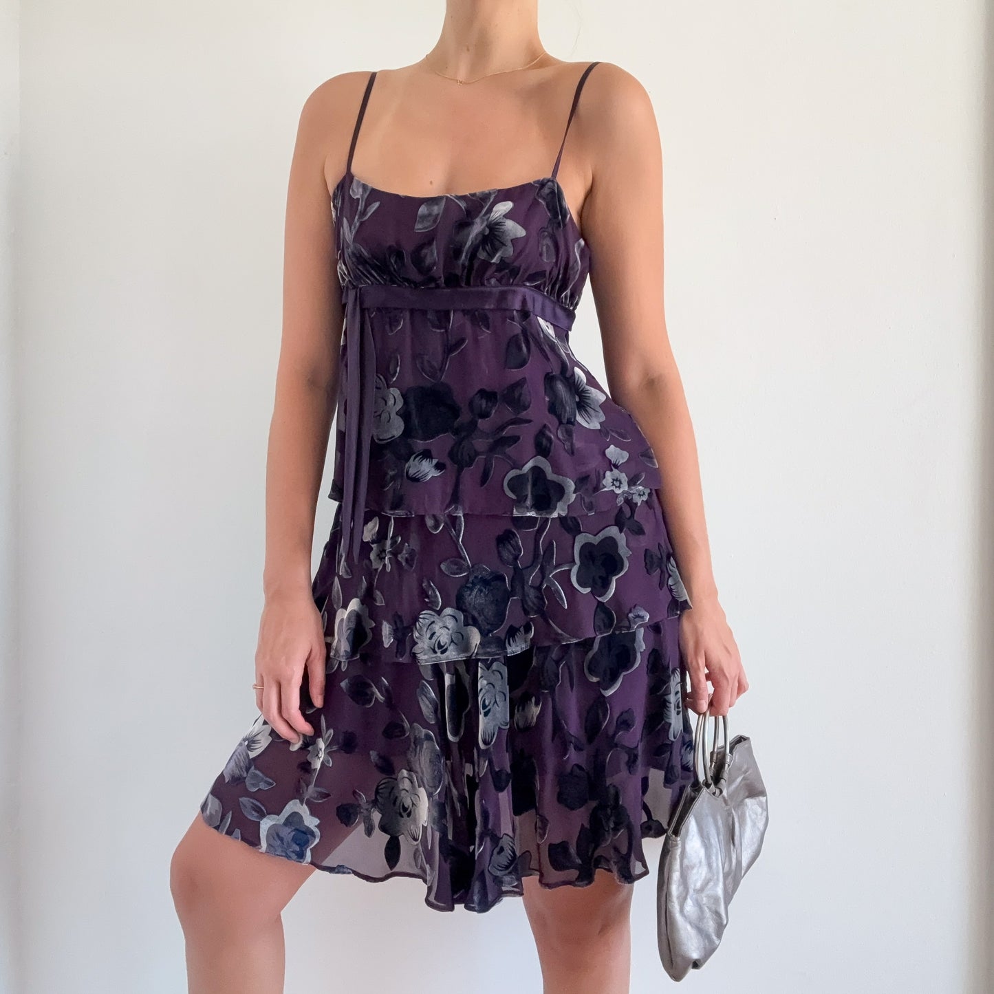 Y2K Purple Velvet Silk Tiered Dress / SZ 6/8