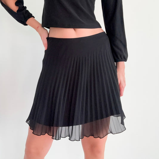 Y2K Black Chiffon Pleated Midi Skirt / SZ XS/S