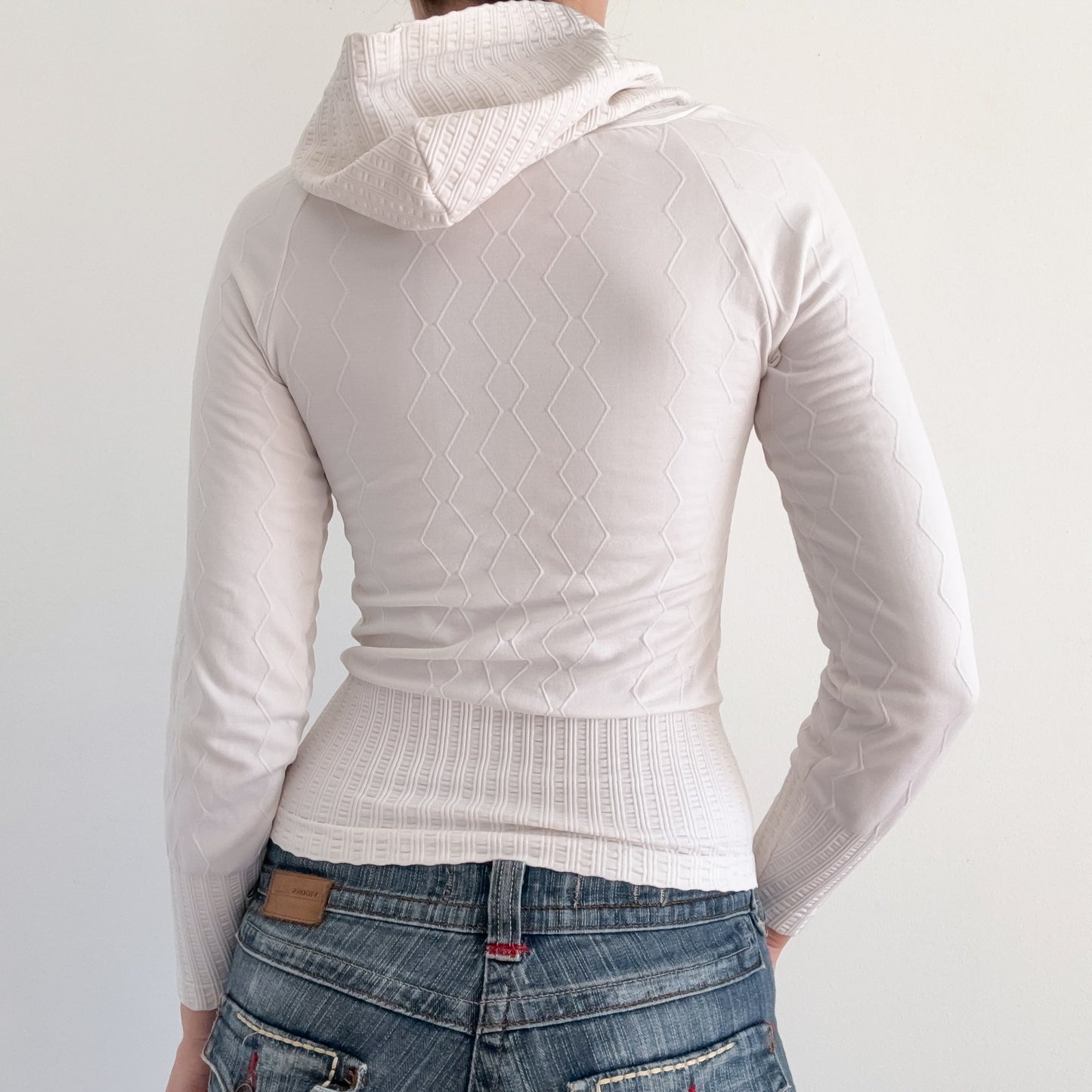 Y2K White Stretch Zip Jacket / SZ XS-M