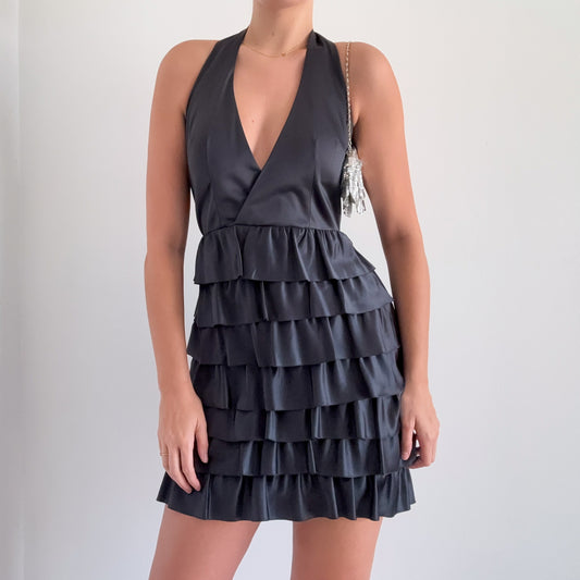 Y2K BCBG Dark Grey Ruffle Cocktail Dress / SZ 6