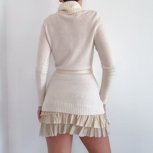 Bloomingdales Cream Cashmere Tie Turtleneck / SZ M