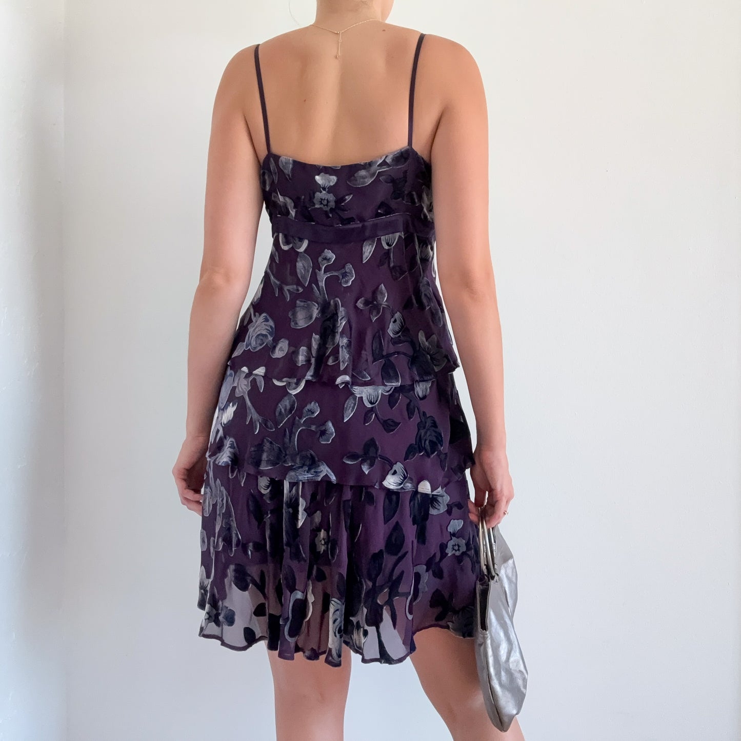 Y2K Purple Velvet Silk Tiered Dress / SZ 6/8