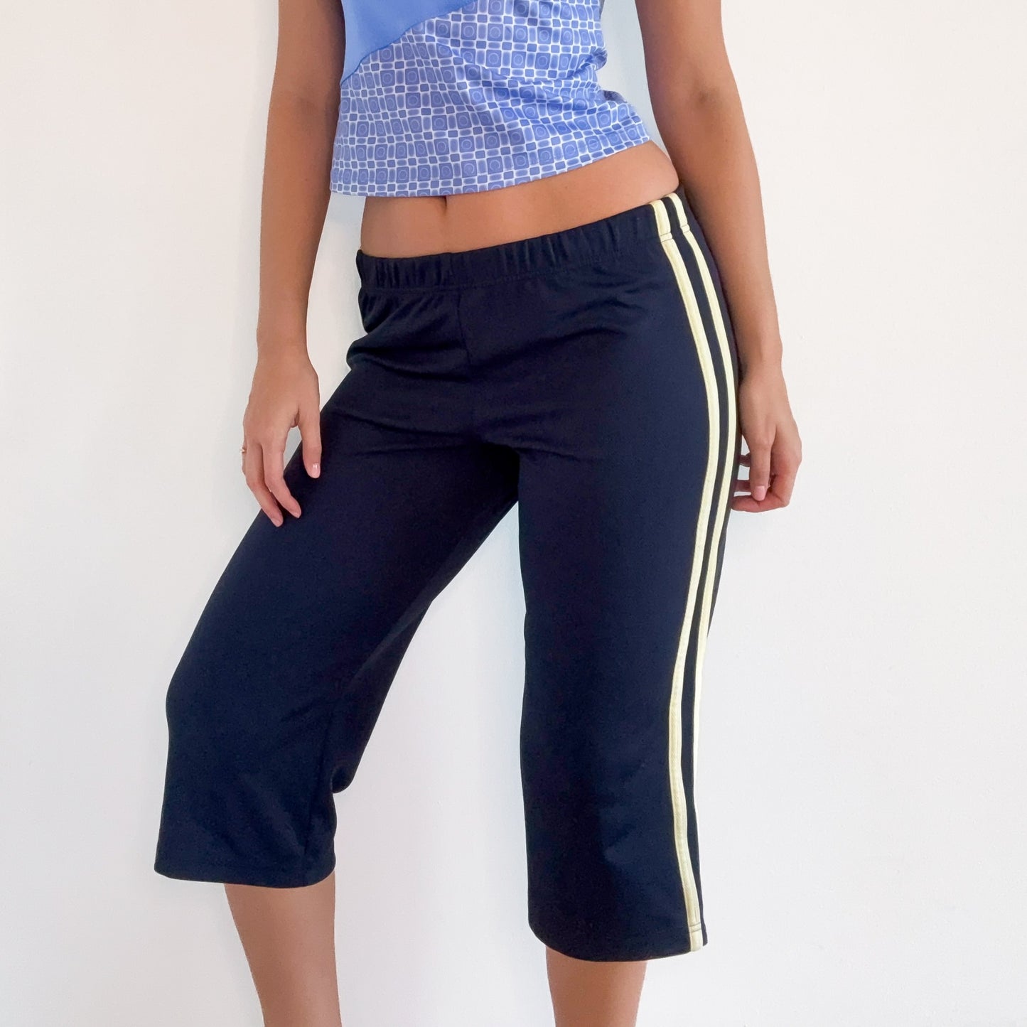 Y2K Navy Striped Capri Workout Pants / SZ S-M