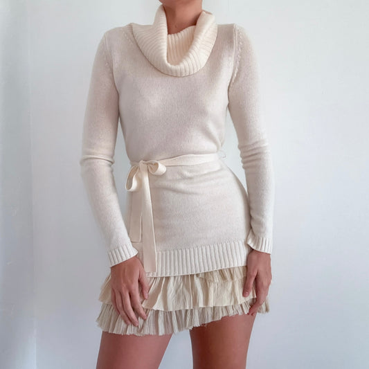 Bloomingdales Cream Cashmere Tie Turtleneck / SZ M