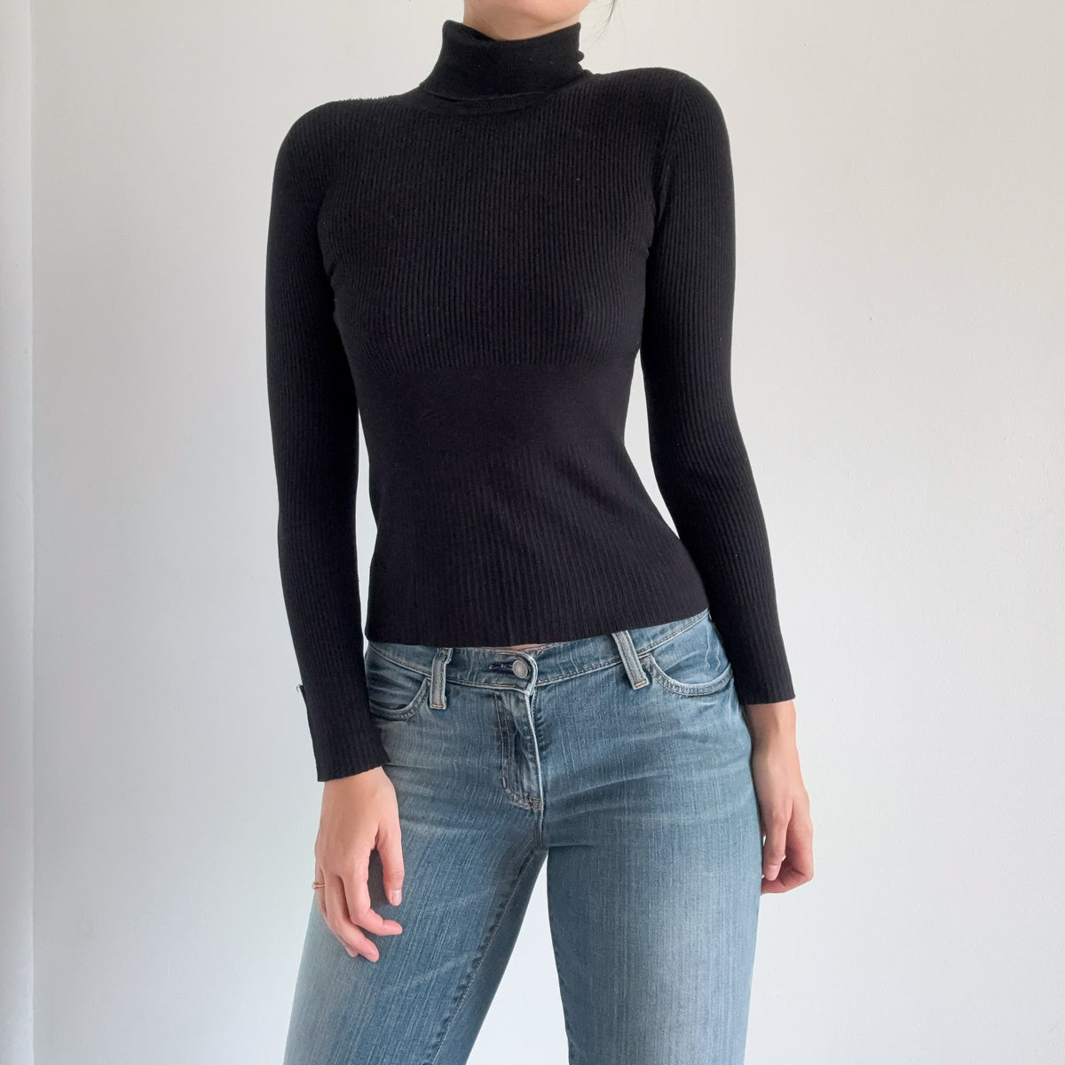 Y2K Black Ribbed Knit Turtleneck / SZ XS/S