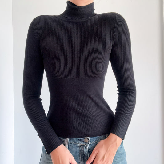 Y2K Black Ribbed Knit Turtleneck / SZ XS/S