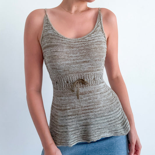 Y2K Olive Knitted Cinched Tank / SZ S