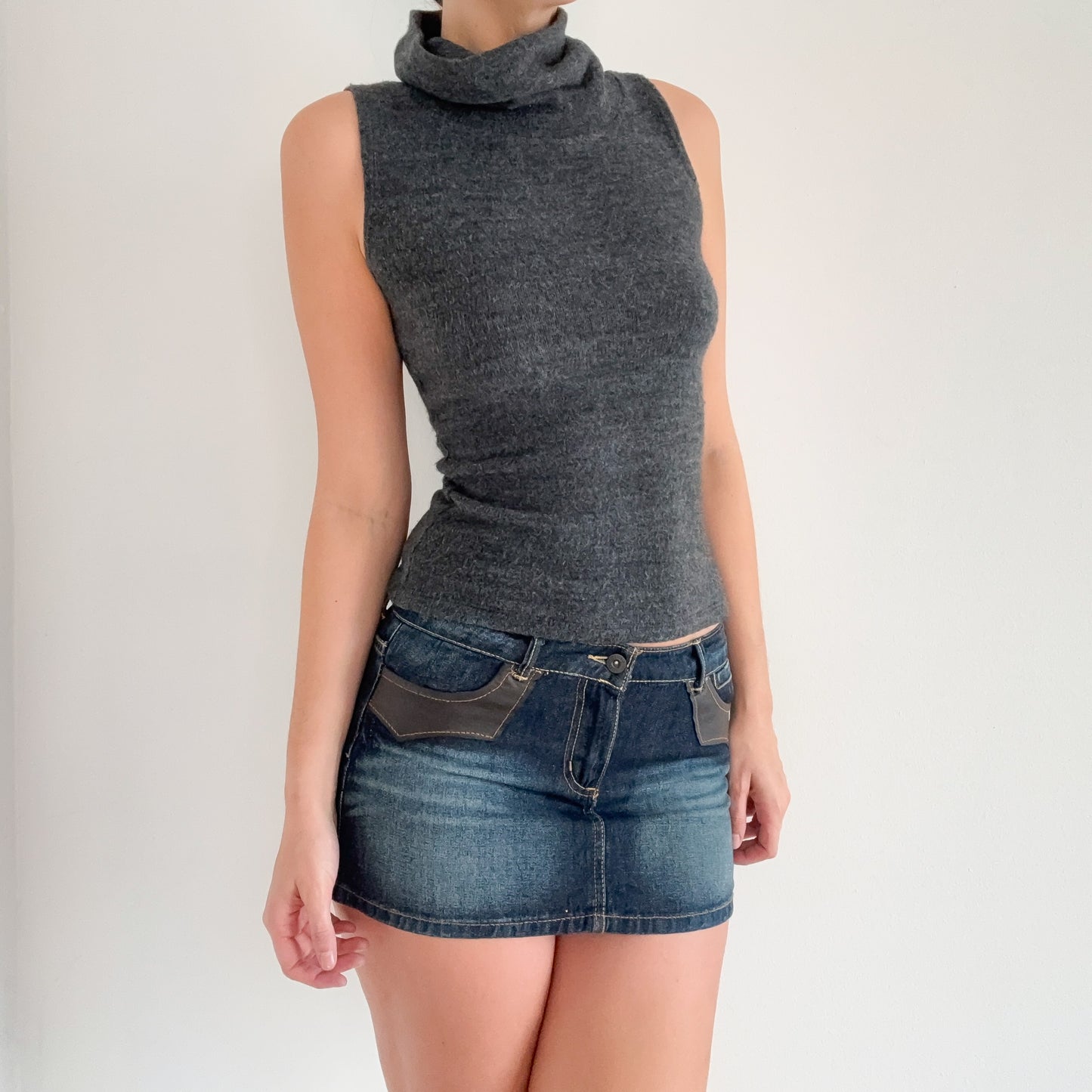 Y2K Dark Denim Leather Mini Skirt / SZ 4/6