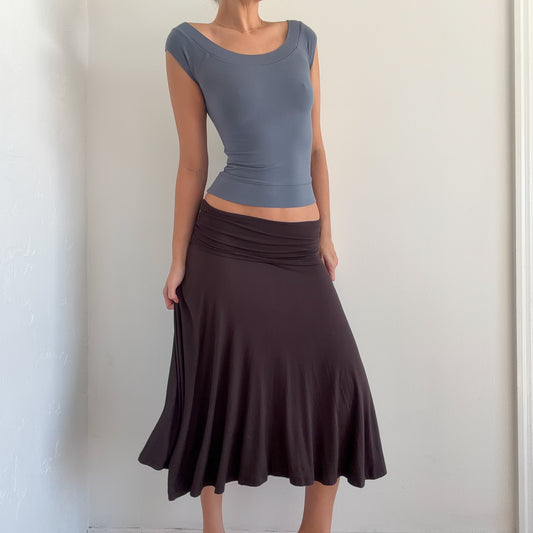 Y2K Brown Rayon Foldover Midi Skirt / SZ M