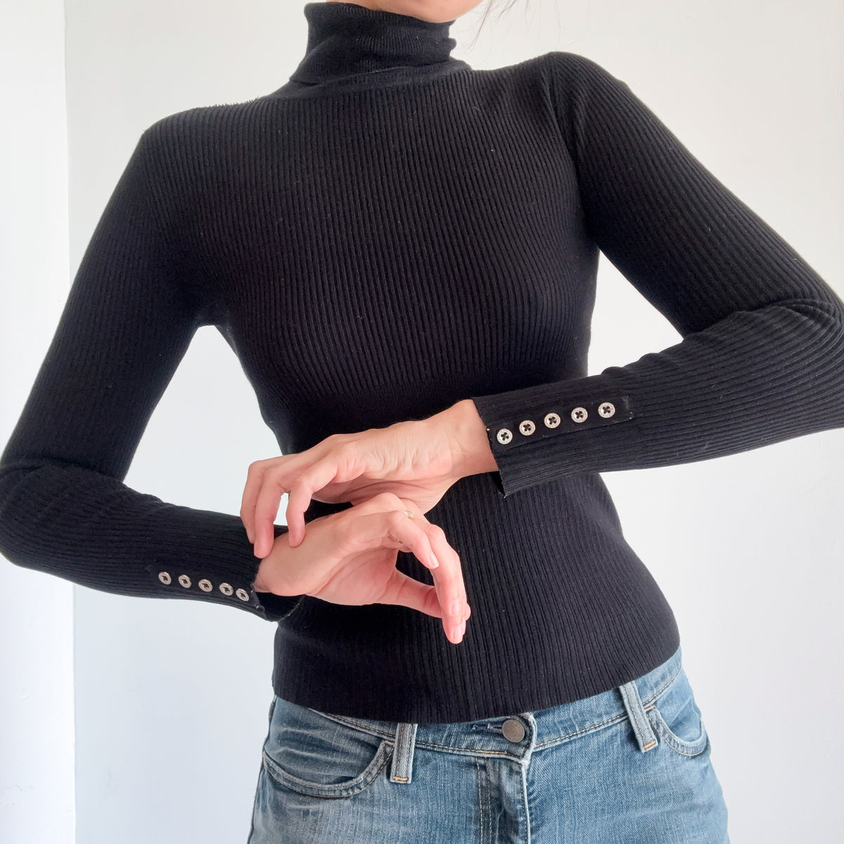 Y2K Black Ribbed Knit Turtleneck / SZ XS/S
