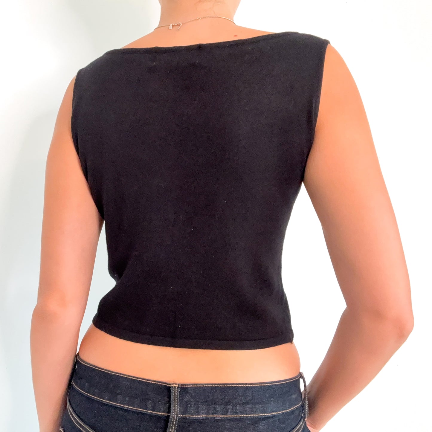 Y2K Black Knit Sequin Boat Neck Top / SZ M