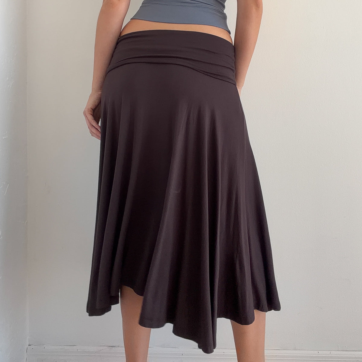 Y2K Brown Rayon Foldover Midi Skirt / SZ M