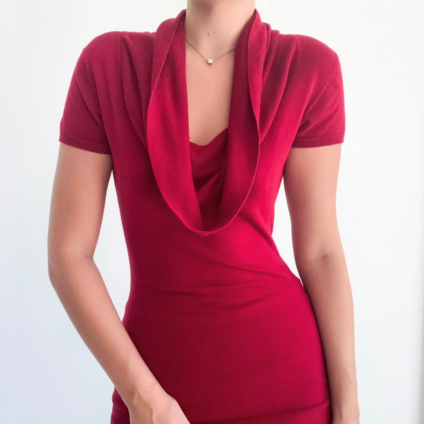 Y2K Crimson Knit Cowl Neck Top / SZ S-M