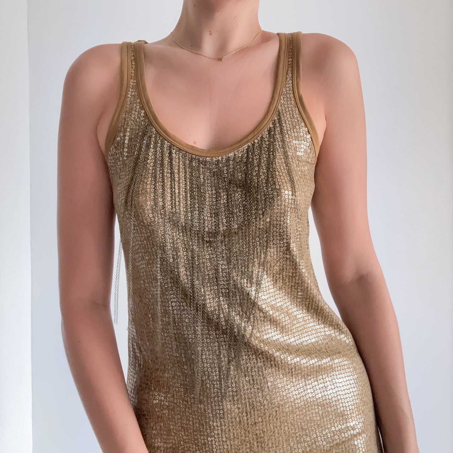Y2K Gold Sequin Chain Mini Dress / SZ S-M