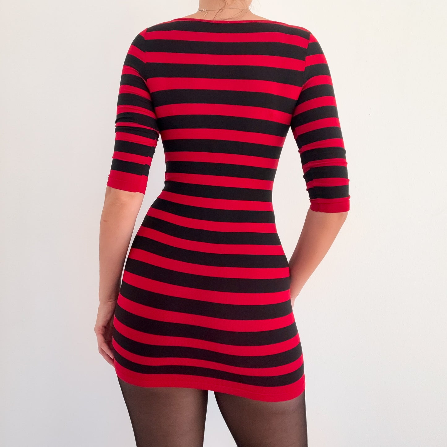 Y2K Red & Black Striped Stretch Mini Dress / SZ XS-M