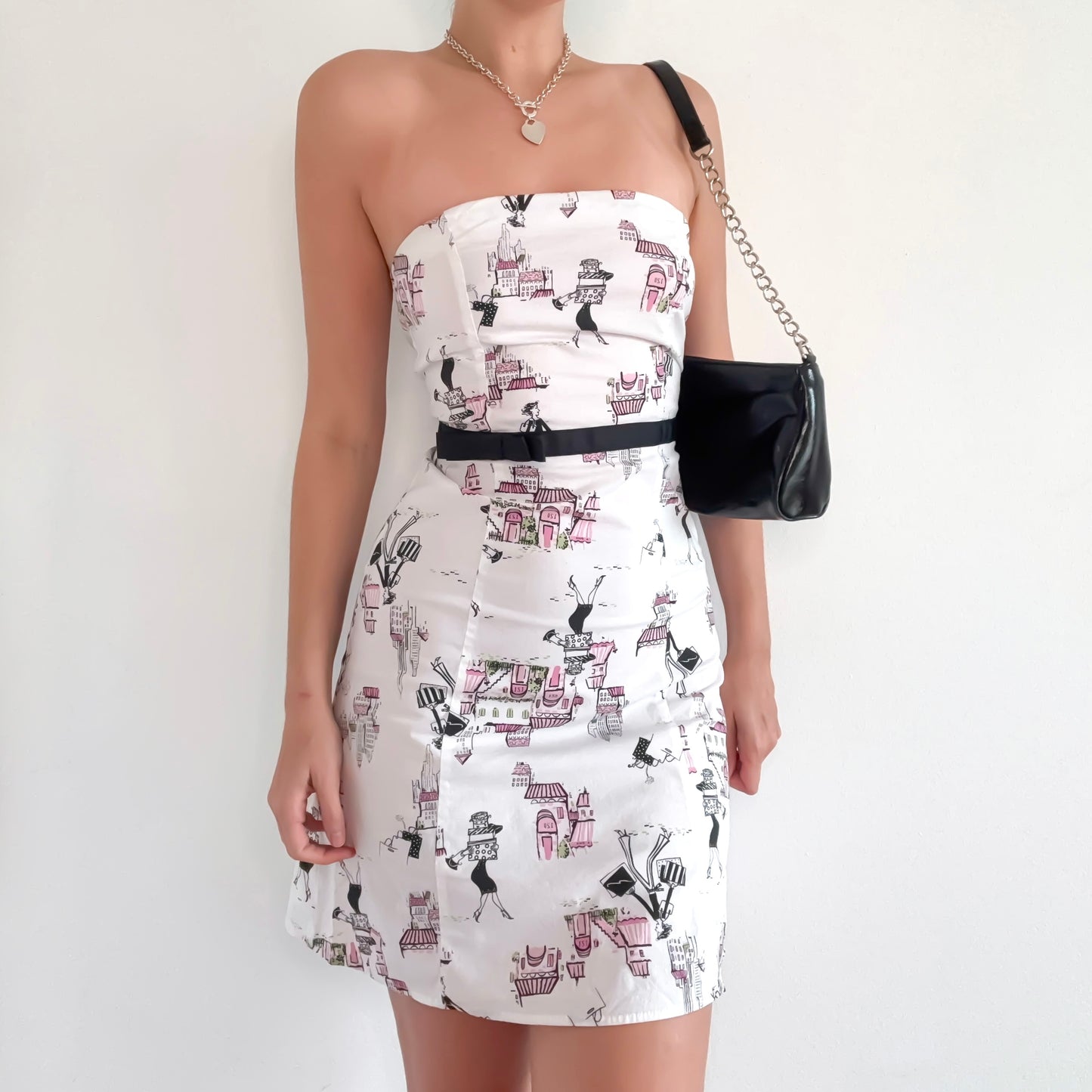 Y2K White & Pink Shopping Lady Mini Dress / SZ 2