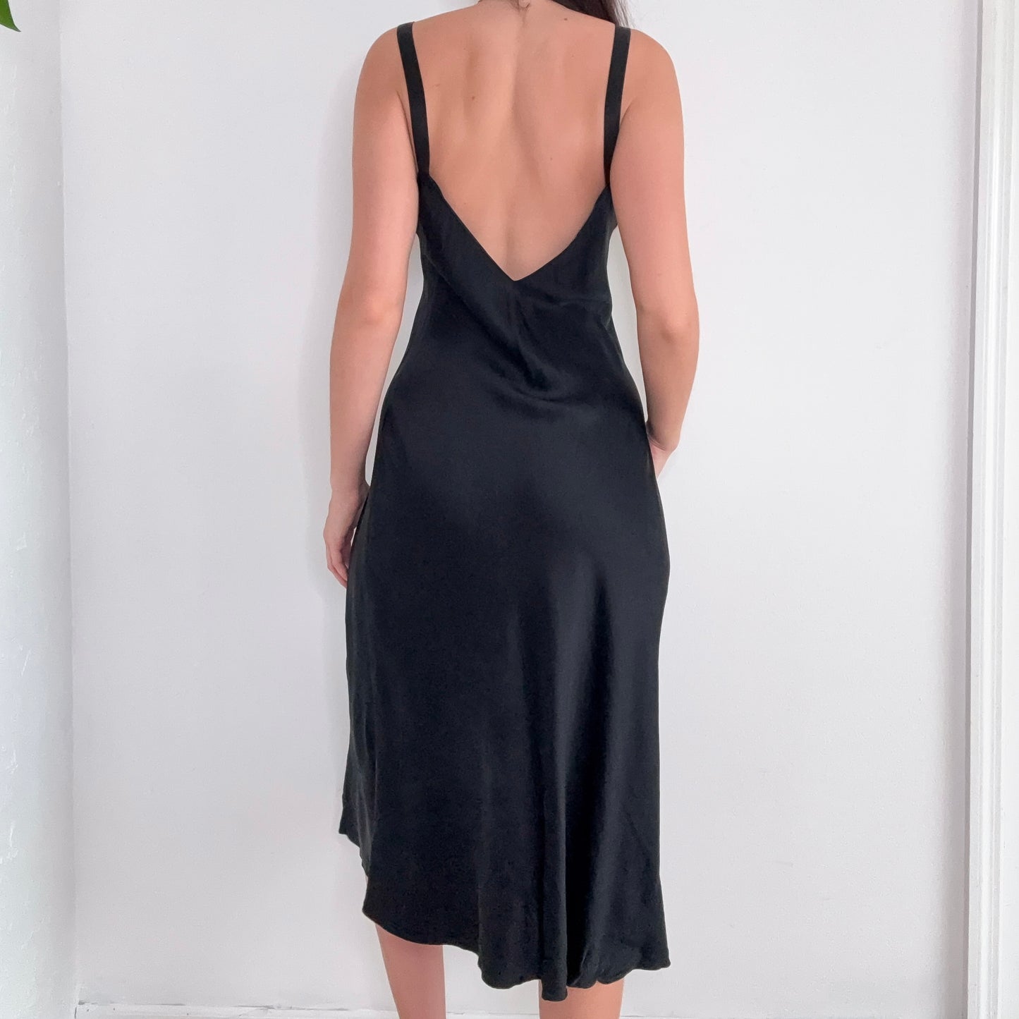 90's Faded Black Silk Slip Dress / SZ S