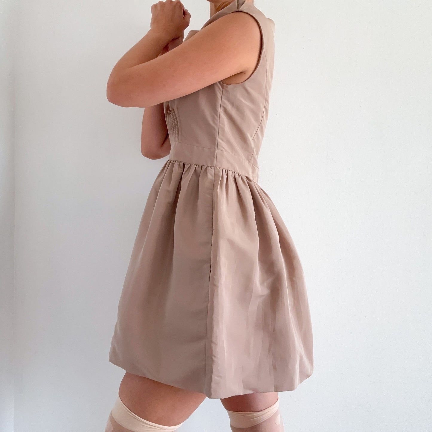2010's Taupe Pleated Babydoll Dress / SZ M