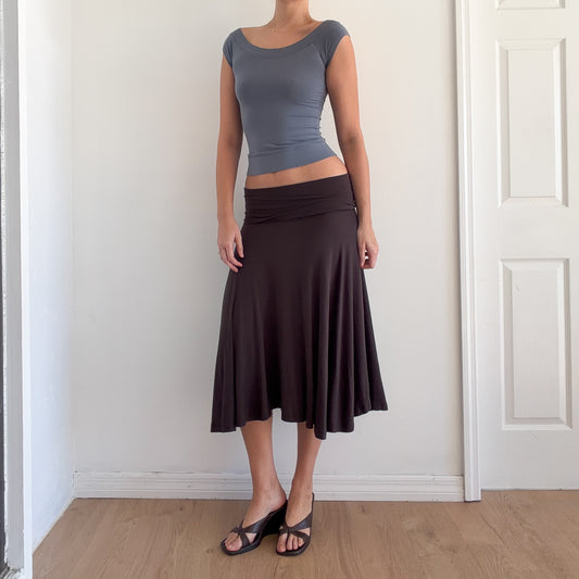 Y2K Brown Rayon Foldover Midi Skirt / SZ M