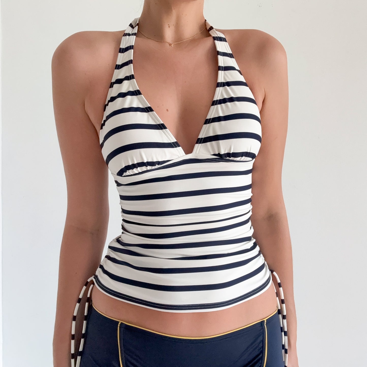 Y2K White & Navy Striped Tankini / SZ S